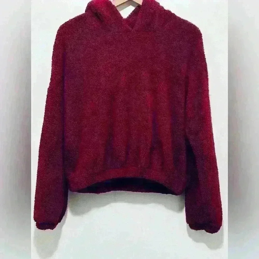 Fleece Animal Ear Hoodie, Juniors Size XL, Cropped, Maroon - Picture 3 of 10